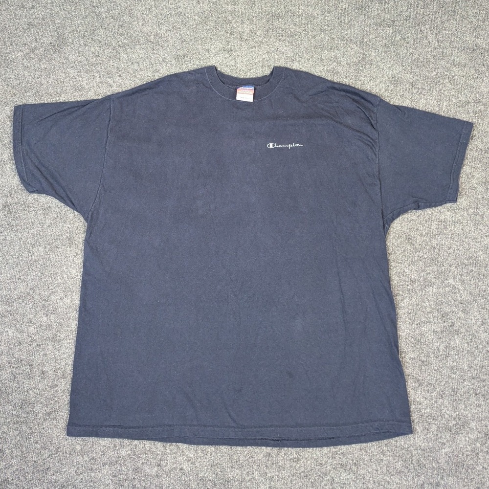 Vintage Champion Mens XXL Navy Blue Embroidered Logo Cotton Short Sleeve T-Shirt